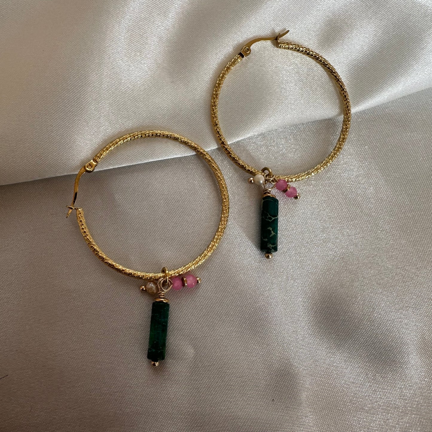 Natural Stone & Pearl Hoops