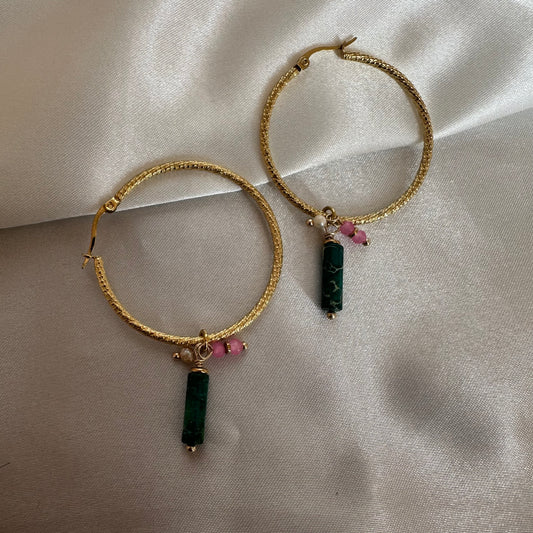 Natural Stone & Pearl Hoops