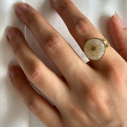 Adjustable Stone Ring - Flower Detail